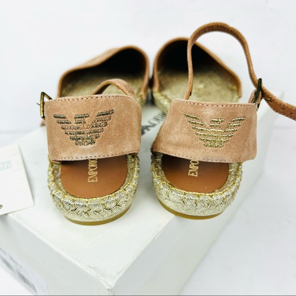Emporio Armani Womens 40 Jute Espadrilles Flats Ankle Strap Tan New in Box Spain - Picture 3 of 8
